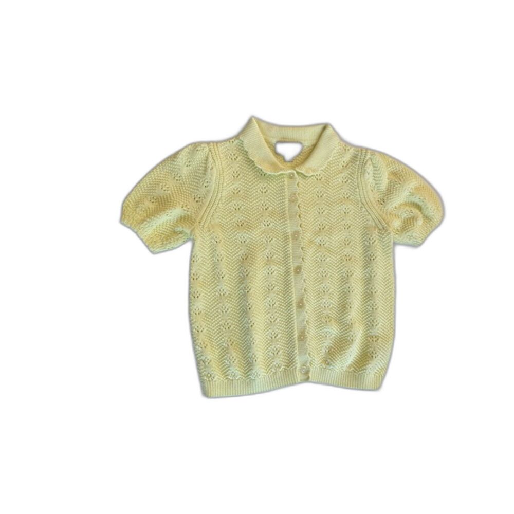 Free Assembly Pointelle Knit Cardigan XL Yellow Peter Pan Collar Cottagecore